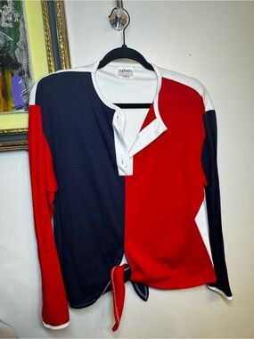 Aileen Colorblock Red, Navy & White Long Sleeve Tie-Front Tee